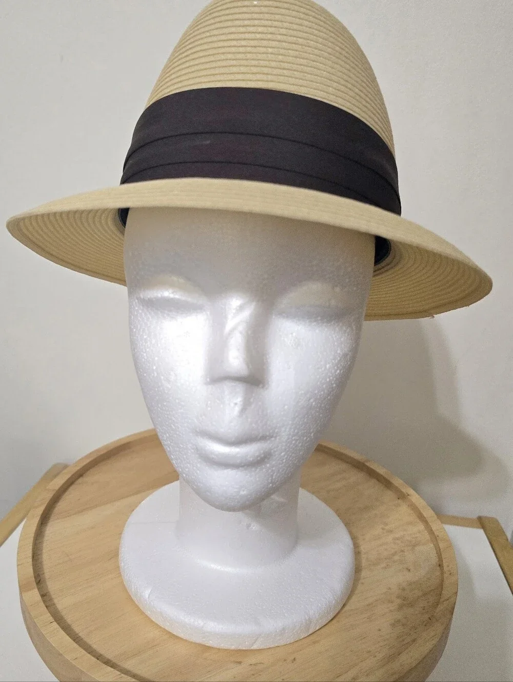 Vtg Park Royal Men's Ecru/Brown Fedora Hat Genuine Milan Weave 6 3/4" Looks NEW - Picture 5 of 12
